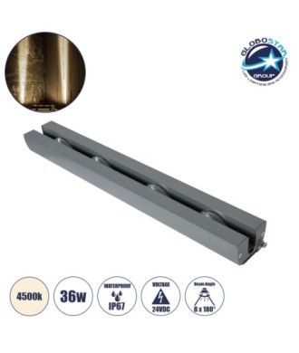 GLOBOSTAR® WINDOWARTE 90724 Φωτιστικό Ανάδειξης Παραθύρων LED 36W 3420lm 8°x180° DC 24V Αδιάβροχο IP67 Φυσικό Λευκό 4500K Dimmable - CREE XPE Chip - Γκρι Ανθρακί - Μ50 x Π7 x Υ4.5cm - 3 Χρόνια Εγγύηση